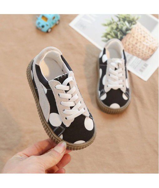 Children's shoes 8192 men's and women's round dot leisure sports shoes black and white non slip soft sole single shoe elastic belt