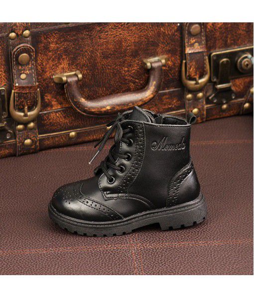 Autumn and winter children's leather Martin boots boys' and girls' boots cotton shoes middle and large children's England baby soft sole leather boots