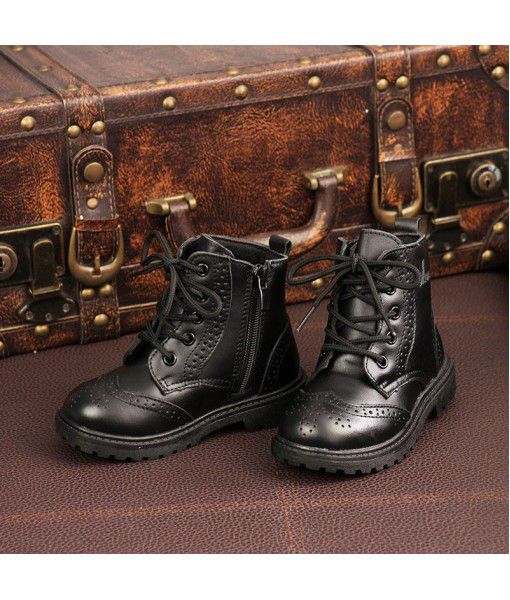 Autumn and winter children's leather Martin boots boys' and girls' boots cotton shoes middle and large children's England baby soft sole leather boots