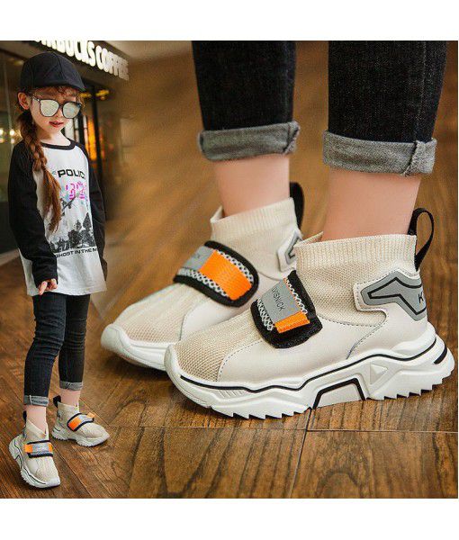 Girls' shoes 2019 new autumn Korean fashion boys' elastic knitting breathable socks shoes children's sports shoes