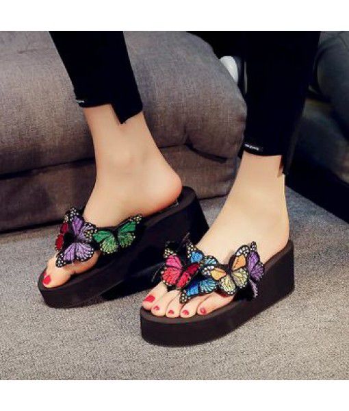 Factory direct selling new butterfly DIY high heel women's flip flops in summer
