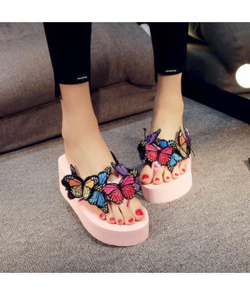 Factory direct selling new butterfly DIY high heel women's flip flops in summer
