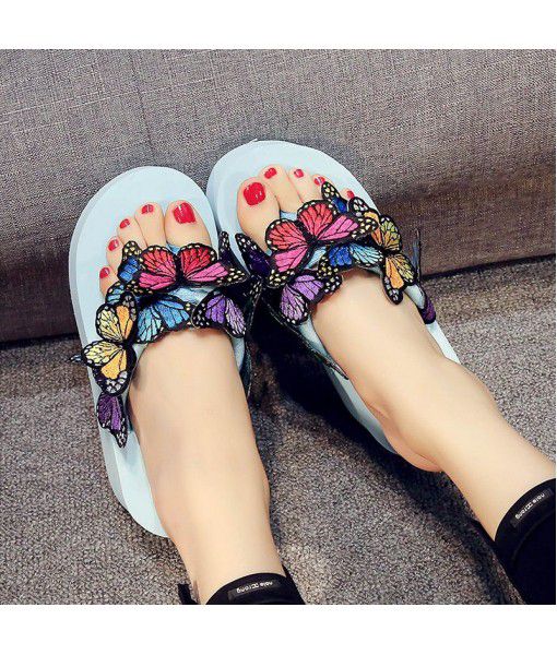 Factory direct selling new butterfly DIY high heel women's flip flops in summer
