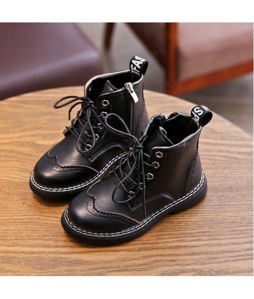 Girls' British Leather Boots New Kids' block Martin boots in autumn and winter 2019