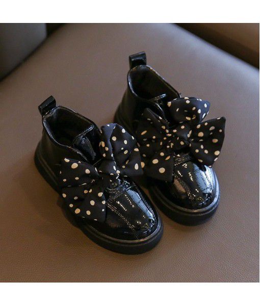 Girls' short boots 2019 new children's Martin boots sweet girl Princess boots bowknot winter plush cotton boots