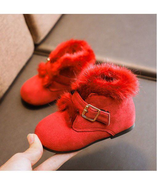 Children's cotton shoes girls' 2018 new winter Plush warm shoes girls' baby snow shoes Princess plush short boots