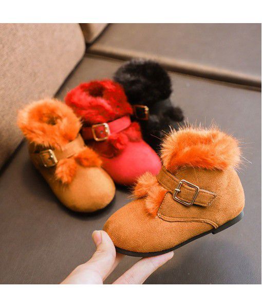 Children's cotton shoes girls' 2018 new winter Plush warm shoes girls' baby snow shoes Princess plush short boots