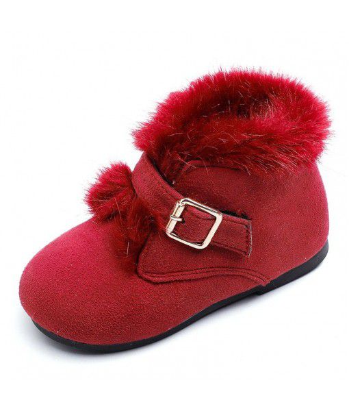 Children's cotton shoes girls' 2018 new winter Plush warm shoes girls' baby snow shoes Princess plush short boots