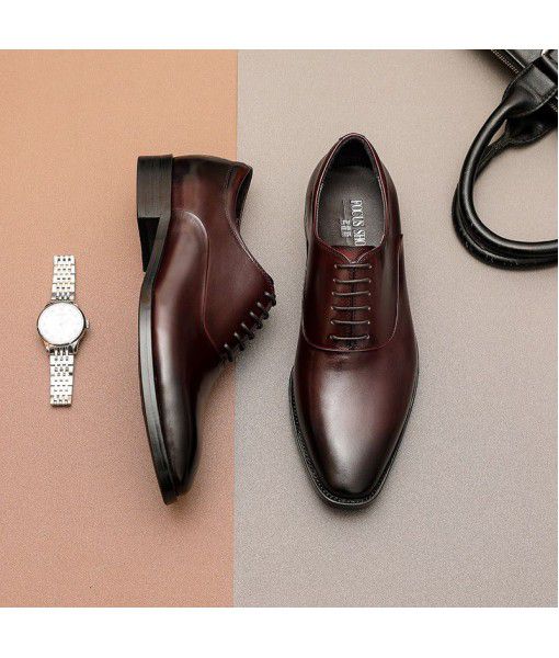 Leather shoes men's leather 2020 new British leather manual three joint business formal high-end casual shoes men's shoes