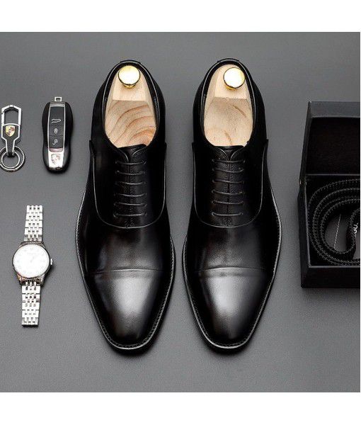 Leather shoes men's leather 2020 new British leather manual three joint business formal high-end casual shoes men's shoes