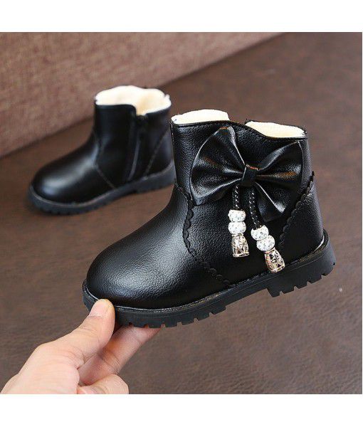 Autumn and winter 2018 new children's Princess versatile fashion boots bowknot little girl boots middle and big children's student shoes